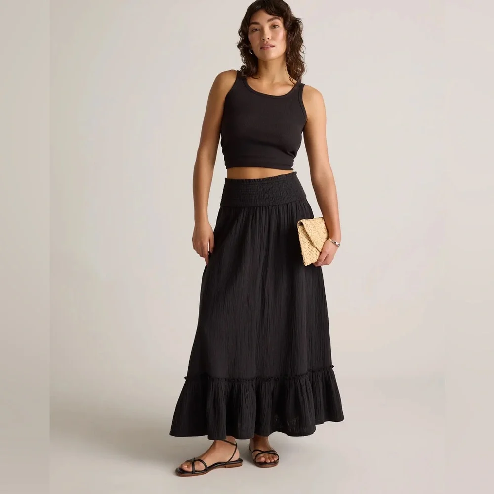 Quince Black Maxi Skirt with Smocked Waist NWT - Picture 7 of 14